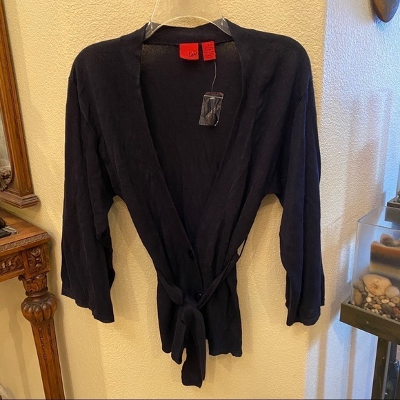 NWT~Women Navy Cardigan Tie Waist Sweater Size Small - Picture 1 of 8